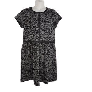 Ann Taylor Loft Womens Dress Size 6 Gray Black Leopard Print A Line Short Sleeve